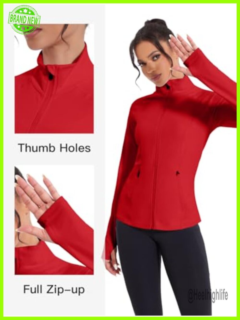 Zip Up Athletic Jacket with Pockets Thumb Holes Stretch Full Zip Running Yoga - Picture 3 of 7